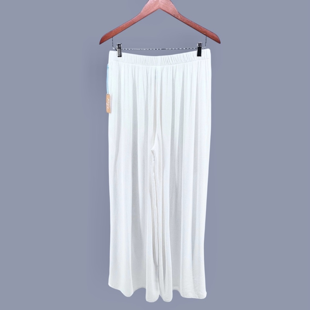 Kona Sol NWT Split Wide Leg Tie Front Pants Sz M White Gauzy Swim Cover Up Sheer - Picture 2 of 15